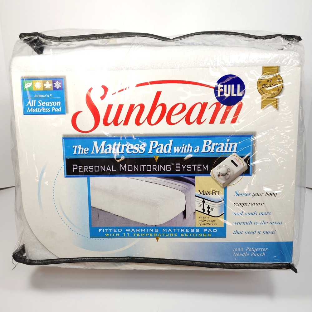 NIB VTG  Sunbeam Heated Mattress Pad "With a Brain" Full Size fitted 11 Setting